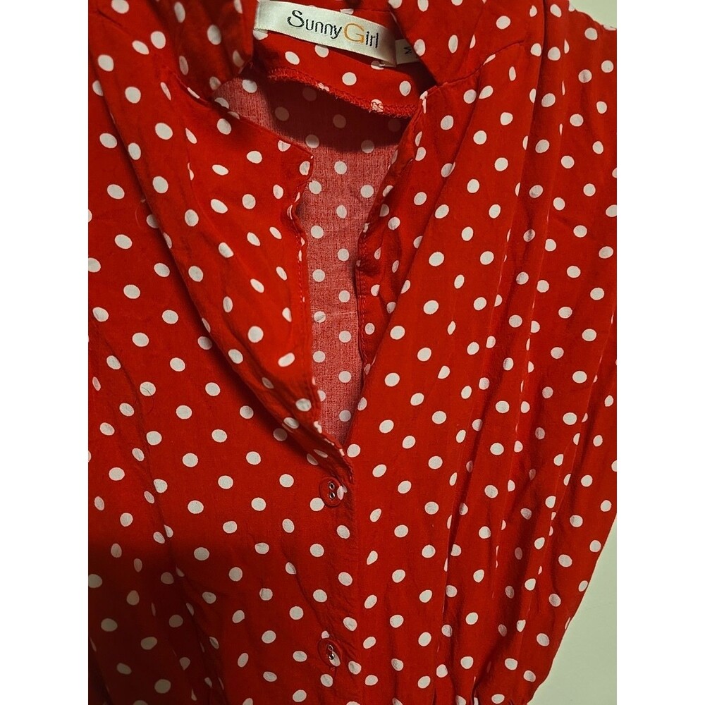 Sunny Girl POLKADOT RED & WHITE Sleeveless Shorts Romper with Pockets MEDIUM - Picture 4 of 11